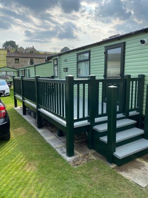 side decking in green at studfold farm in nidderdale