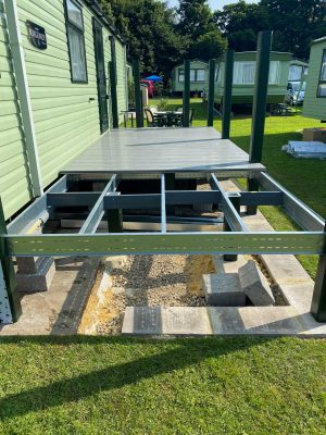 steel subframe of liniar decking