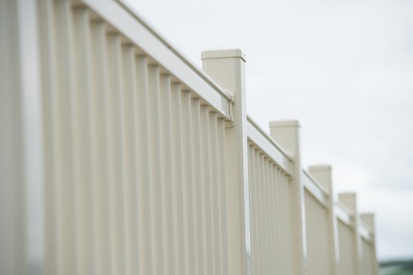 White smooth decking posts showing handrails and vertical posts