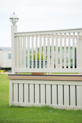 white upvc balustrade with light and white plinth